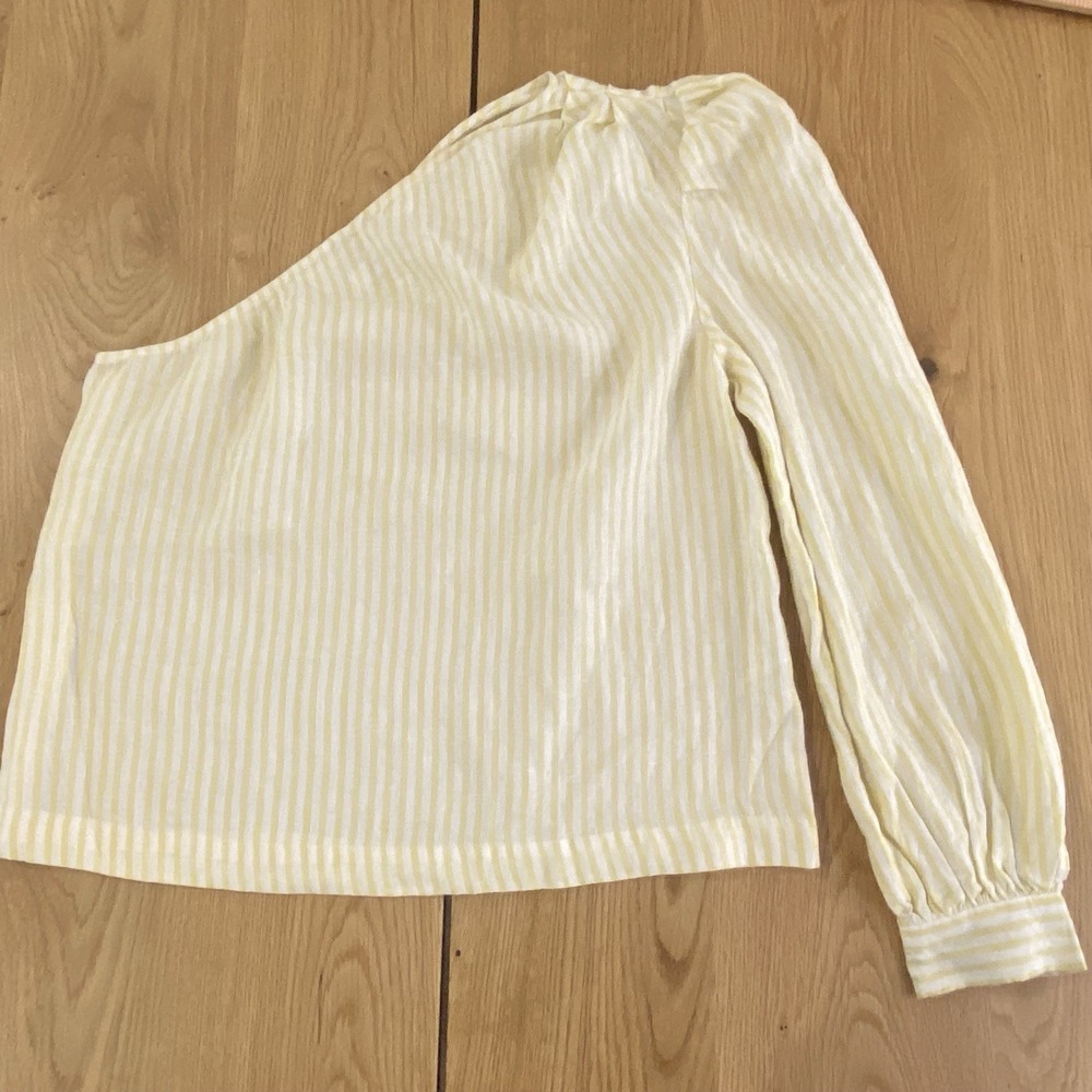 FRAME One Shoulder Linen Top Blouse Women's Size Medium Yellow White